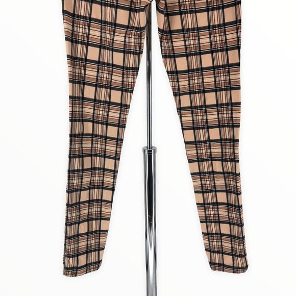 Urban Outfitters Brown Cream Plaid Flannel Stretch Waist Skinny Leg Pants size S - Picture 9 of 13